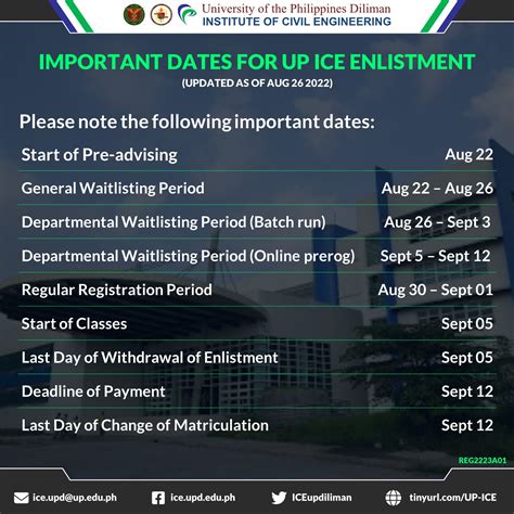 IMPORTANT DATES FOR UP ICE ENLISTMENT .